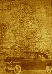 Car Map Roadtrip Vintage Tea A4 Backing Paper