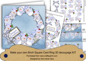 Blue Snowmen 8in Decoupage 3D Ring Card Kit