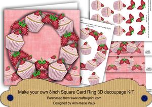 Strawberry Cupcake 8in Decoupage 3D Ring Card Kit