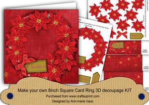 Red Poinsettia 8in Decoupage 3D Ring Card Kit