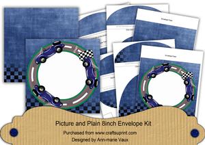 Blue Racing Car 8in Square Envelope Kit