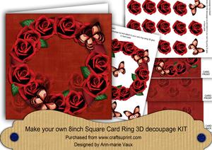 Red Roses Butterfly 8in Decoupage 3D Ring Card Kit