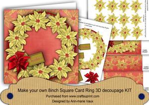 Gold Red Poinsettias 8in Decoupage 3D Ring Card Kit