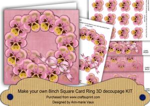 Pink Pansies 8in Decoupage 3D Ring Card Kit
