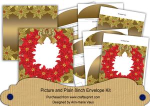 Red Gold Poinsettias 8in Square Envelope Kit
