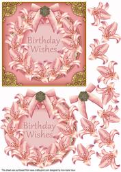 Pink Lily Birthday Decoupage Ring Card Front
