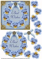 Blue Pansies Best Wishes Decoupage 3D Ring Sheet