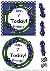 Blue Racing Car 7 Today! Decoupage 3D Ring Sheet