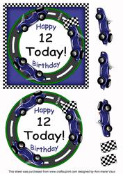 Blue Racing Car 12 Today! Decoupage 3D Ring Sheet