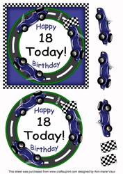 Blue Racing Car 18 Today! Decoupage 3D Ring Sheet