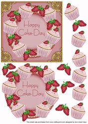 Happy Cake Day Strawberry Cupcake Decoupage 3D Ring Sheet