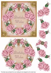 Pink Roses Birthday Wishes Decoupage 3D Ring Sheet