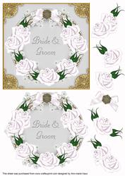 White Roses Bride and Groom Decoupage 3D Ring Sheet