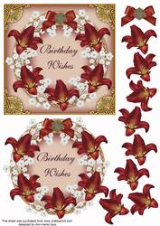 Dark Red Lillies and Coffee Birthday Decoupage 3D Ring Sheet