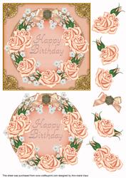Peach Roses Birthday Decoupage 3D Ring Sheet