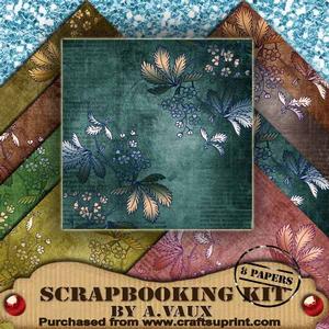 Metallic Floral Corners Tea 8 Scrapbooking Papers Kit