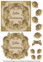 Golden Roses Gold Anniversary Decoupage 3D Ring Sheet