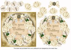Cream Rose Butterfly Wedding Decoupage 3D Ring Sheet