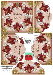 Deep Red Lillies Birthday Ring 5in Scallop Bottom Stacker