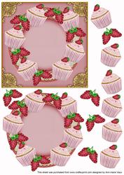 Pink Strawberry Cupcake Plain Decoupage 3D Ring Sheet