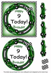 Green Racing Car 9 Today Decoupage 3D Ring Sheet