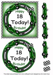 Green Racing Car 18 Today Decoupage 3D Ring Sheet