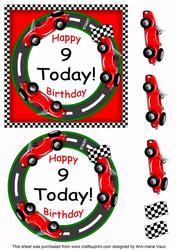 Red Racing Car 9 Today Decoupage 3D Ring Sheet