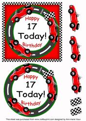 Red Racing Car 17 Today Decoupage 3D Ring Sheet