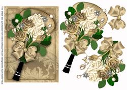 Gold and Cream Rose Bouquet Fan Decoupage Sheet