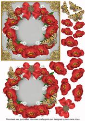 Red Poppies and Butterflies Plain 3D Ring Decoupage Sheet