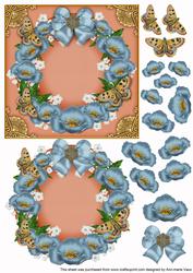 Teal Poppy Peach Butterfly Decoupage 3D Ring Sheet