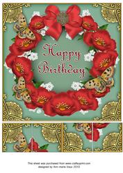 Red Poppy Green Butterfly Birthday 8in Picture Topper