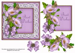 Lilac Poppy Lace Best Wishes 6in Decoupage Card Front