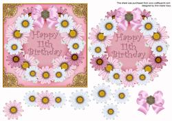 Pink Day Happy 11th Birthday Decoupage Ring Sheet