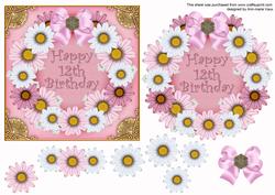 Pink Day Happy 12th Birthday Decoupage Ring Sheet