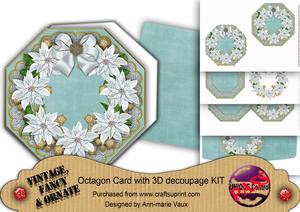 White Poinsettia Smokey Teal Octagon Decoupage Card Kit