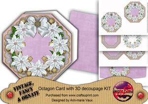 White Poinsettia Lilac Octagon Decoupage Card Kit