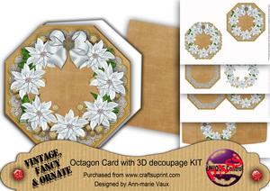 White Poinsettia Coffee Octagon Decoupage Card Kit