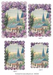 Beautiful Lavender Scene Scallop Edge Pyramid Toppers