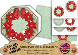 Red Poinsettia Mint Lace Octagon Decoupage Card Kit