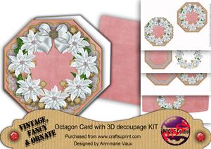 White Poinsettias Pink Lace Octagon Decoupage Card Kit