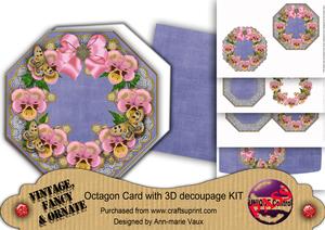 Pink Pansy Blue Lace Octagon Decoupage Card Kit