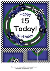 Blue Racing Car 15 Today 8in Picture Sheet