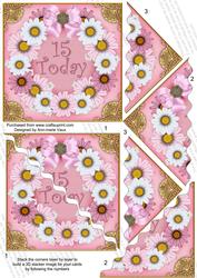 Pink Daisy 15 Today 5in Scallop Triangle Corner Stacker