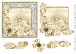 Cream Gold Village Poinsettia Decoupage Step by Step Sheet