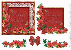 Red Pansy Lace Happy Birthday Decoupage Step by Step Sheet