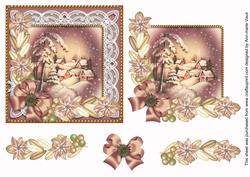 Christmas Golden Snowy Village Decoupage Step by Step Sheet