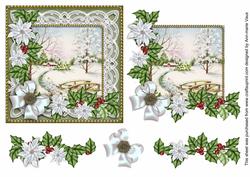 White Poinsettia Snowscene 2 Decoupage Step by Step Sheet