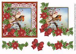 Red Robin Red Poinsettia Decoupage Step by Step Sheet