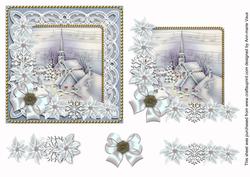 Blue Village Ice Poinsettia Decoupage Step by Step Sheet